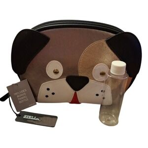 Stella Max Dog Face Cosmetic Bag Makeup Pouch Travel Toiletry Bonus Bottle